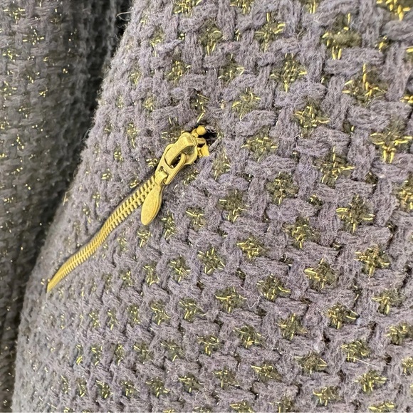 Q. Mack Blue Gold Tweed Moto Jacket Women's Size M Asymmetrical Zipper Style - Picture 8 of 11